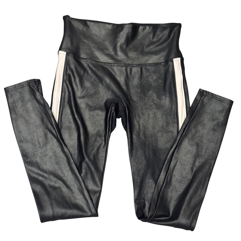 Spanx Faux Leather‎ Side Stripe Leggings Black High Waist Size Medium